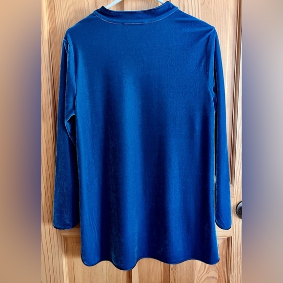 Soft Surroundings Velvet Velour Blue Women's Top Size PM Mandarin Elegant Gift - Picture 9 of 15